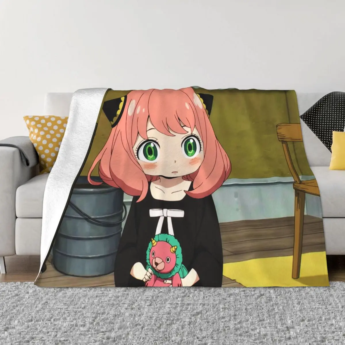 

Cute Forger Anya Fleece Throw Blanket Spy X Family Anime Blanket for Sofa Office Soft Bedroom Quilt