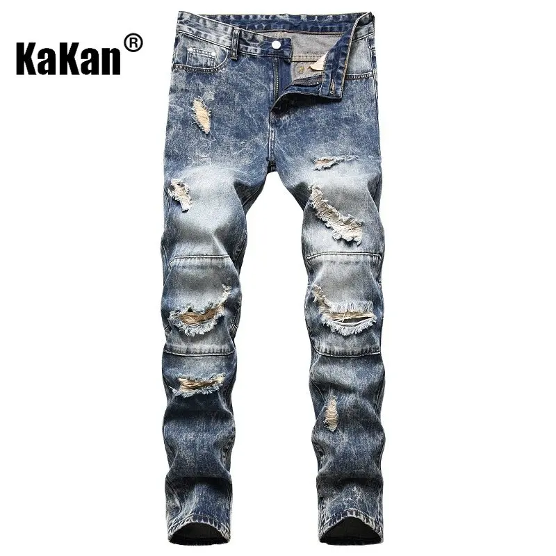 Kakan - Personality Nostalgic Ripped Men's Jeans, New Street Trend Straight Wear Long Jeans Men K02-927