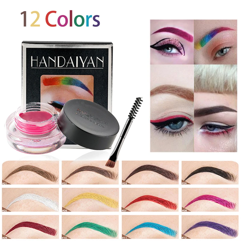 

12 Color Super Waterproof Eyebrow Cream Professional Black Color Eyebrow Gel Brow Tint Long Lasting With Makeup Brush