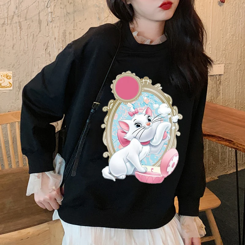 

Повседневная Женская Черная Толстовка Kawaii с принтом кота Мари, с длинным рукавом, уличная одежда Ulzzang, толстовки в стиле Харадзюку, Зимний пуловер, топы