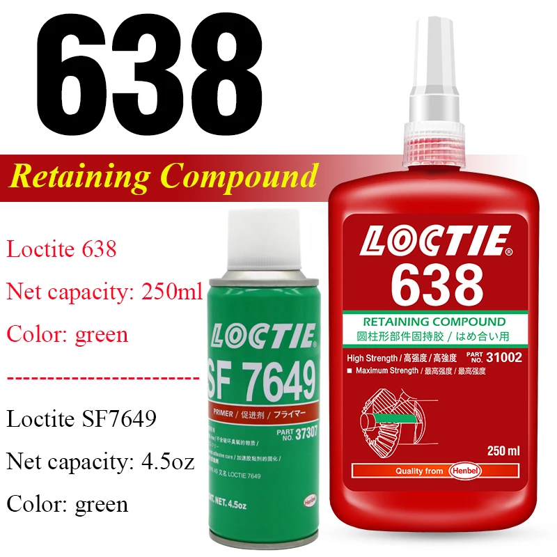 

250ml Loctite 638 Cylinder Holding Glue Retaining Compound Loctite SF 7649 Surface Activation Accelerator Anaerobic Adhesive