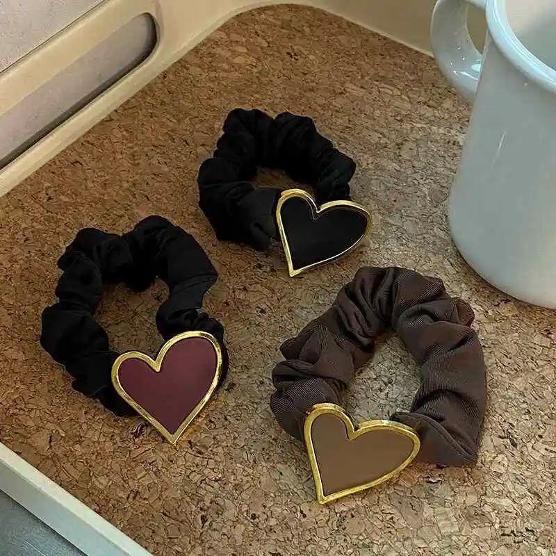 

Woman Heart Scrunchies Black Wine red Hair Ties Hair Bands Girls Hair Accessories