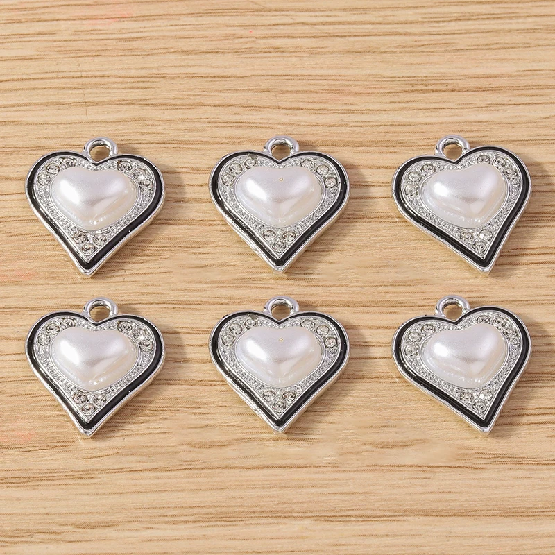 10 шт. 16x19 мм модные подвески с жемчугом и кристаллом в виде сердца для женского