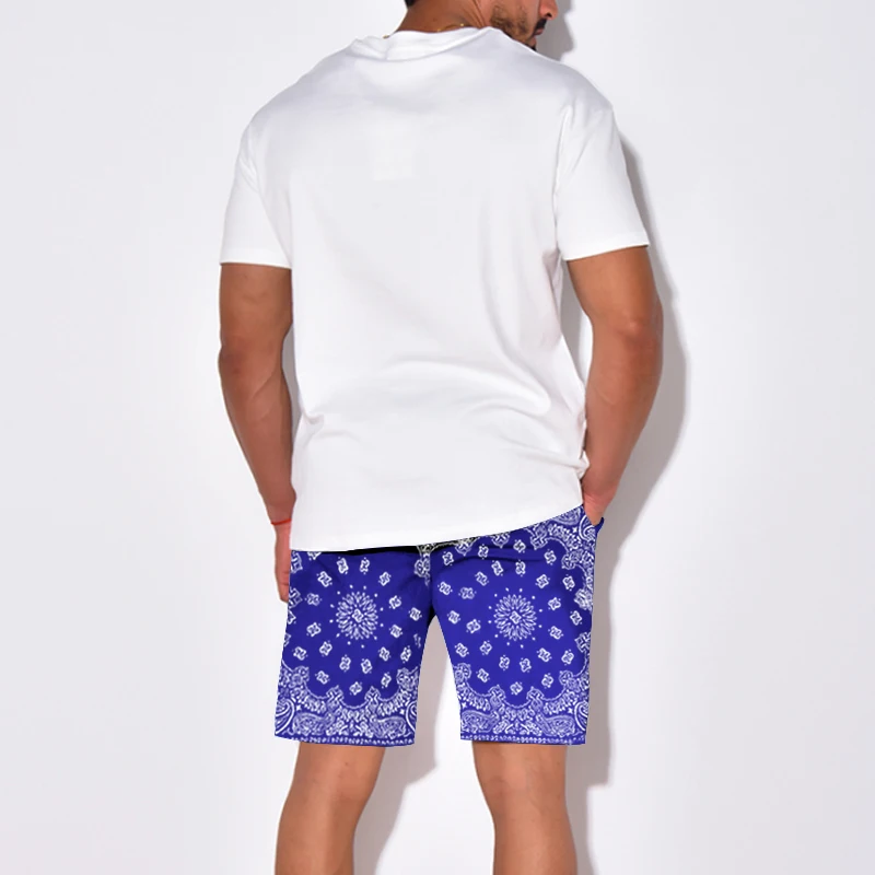 Summer Street Graffiti 3d Paisley Patchwork Pattern Print Oversized T Shirt Shorts 2pcs Suit Retro Style Hip Hop Men Clothing