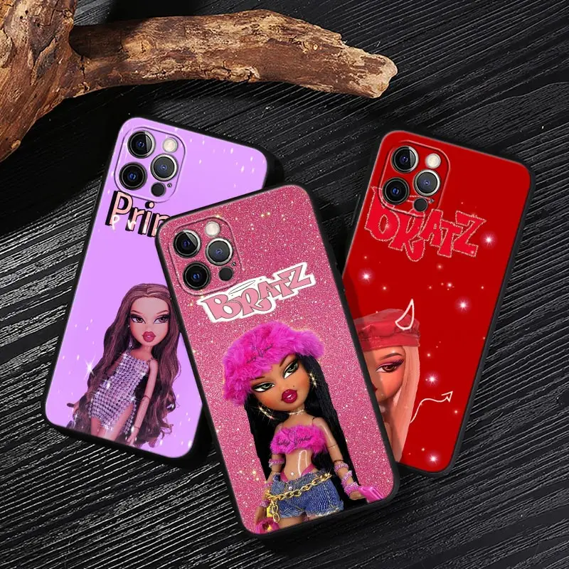 

Lovely Cartoon Fashion B-Bratz-Doll Black Cover For Apple iPhone 13 14 12 11 Pro Max Mini XR XS 7 8 Plus Case Soft Silicon Funda