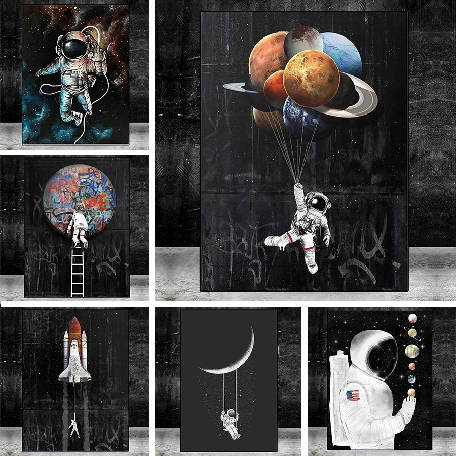 

Astronaut Space Dreaming Stars Oil Painting Canvas Painting Cartoon Posters and Prints Wall Art for Living Room Home Decor