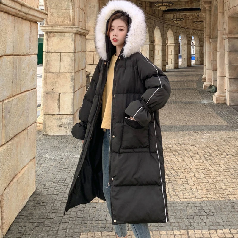 Women's Winter Coat Long Hooded Padded Jacket Warmth Parka Jacket Large Fur Collar Korean Fashion Student Wholesale Loose New