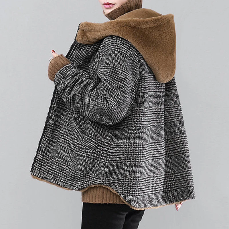2022 Autumn and winter new  cashmere cotton jacket women's short loose autumn winter thickened cotton jacket trend