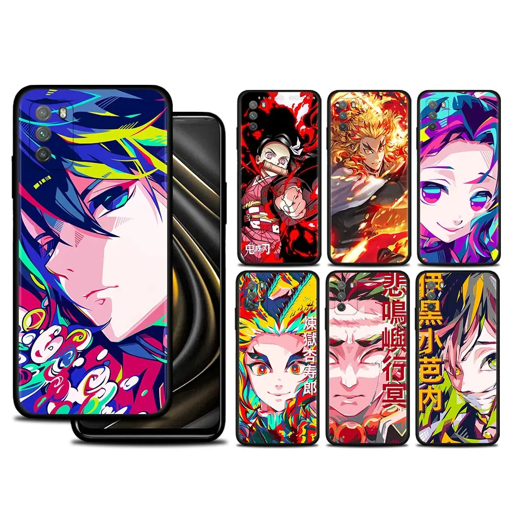 

Demon Slayer Colorful Phone Case For Xiaomi POCO X4 X3 NFC M3 M4 Pro 5G Cover Pocophone F1 F3 5G for Mi 9T 11T 12 10T Pro Funda