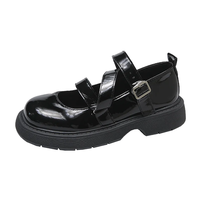 

Ankle Strap Lolita Mary Jane Shoes Women Platform Wedges Patent Leather Black Gothic JK Lolita Shoes Round Toe Chunky Heels