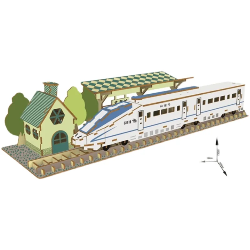 

3D wooden puzzle building model wood toy train CRH China Railway High-speed rail station kid Christmas present birthday gift 1pc