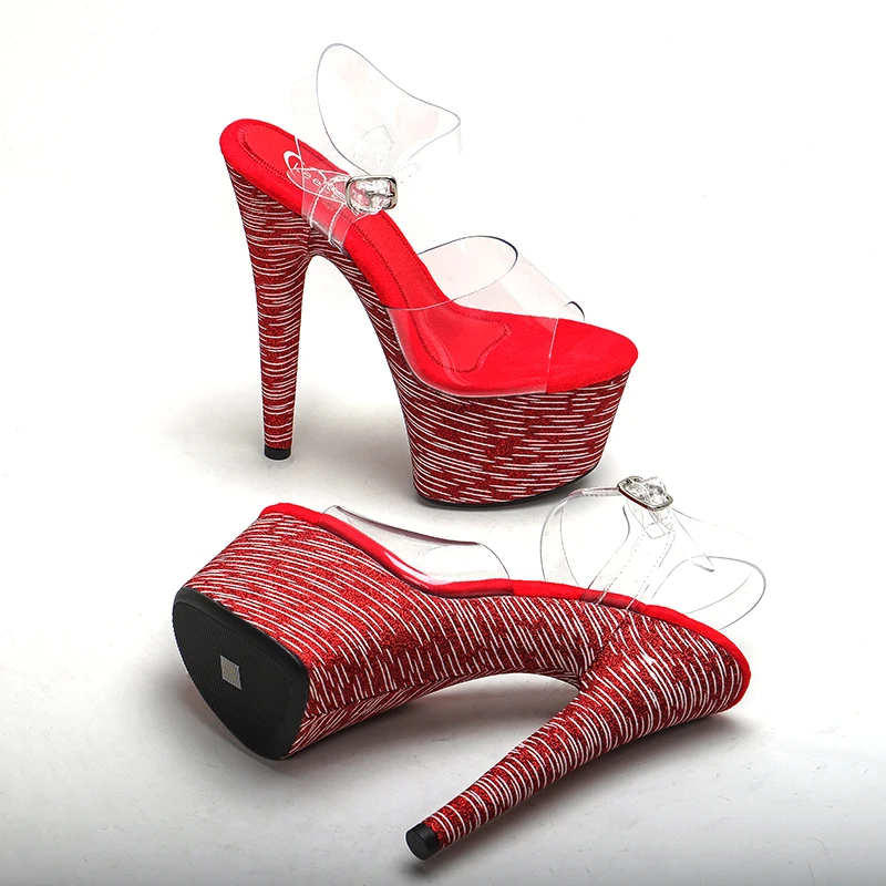 Leecabe 7Inch/17cm PVC upper  Women's Platform Sandals Pole Dancing Shoes  High Heels Shoes party high heel shoes