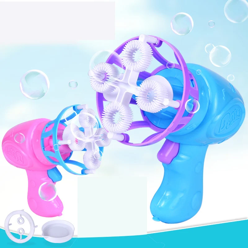 

Summer Funny Magic Bubble Blower Machine Electric Automatic Bubble Maker Gun with Mini Fan Kids Outdoor Toys Wedding Supplies