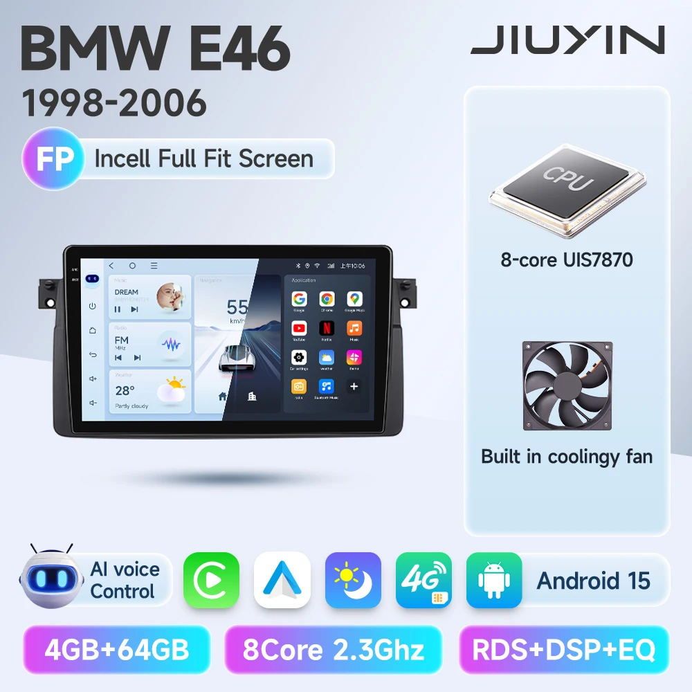 

JIUYIN Android 13 CarPlay Android авто радио для BMW E46 M3 318/320/325/330/335 4G автомобильный мультимедийный GPS 2din авторадио