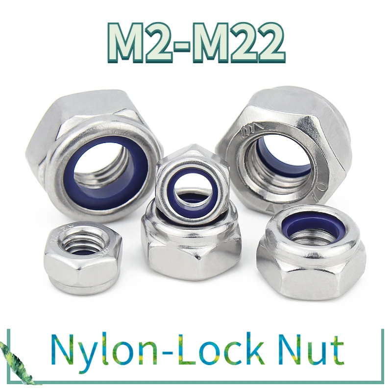 

304 Stainless Steel Nylon Self-lock Hex Nuts Locknut DIN985 - M2 to M22 - 1/5/10/20pcs - Nylon Lock Nuts