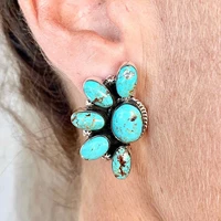 blue pine stone earrings for women bohemia designer accessories retro female eardrop vintage jewelry dangler wedding party gift