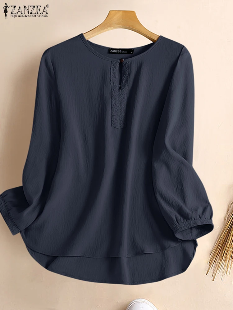 ZANZEA Женская осенняя блузка с длинным рукавом повседневные однотонные топы