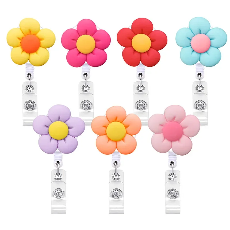 

Retractable Alligator Holder Color Candy 360 Rotating Flower Five-petal Holder Badge Name Badge Resin With Reel Clip