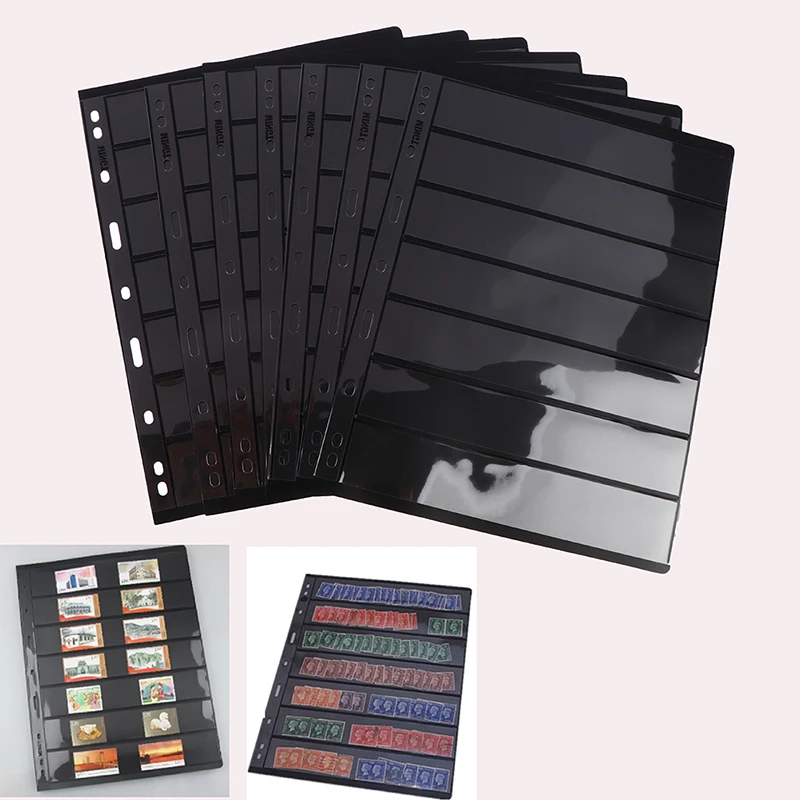 

New10Pcs 7 Grid Postage Stamp Album Pages Coin Collection Stamps Holder Loose-leaf Plastic Stamp Storage Book