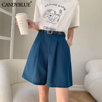 high waist straight solid blue color casual suit womens shorts clothing 2022 summer korean style shorts woman clothes