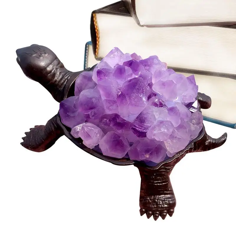 

Amethyst Crystal Rock Crystal Holder Hand Carved Turtle Crystal Holer Healing Irregular Crystal Organizer Rough Healing Crystal