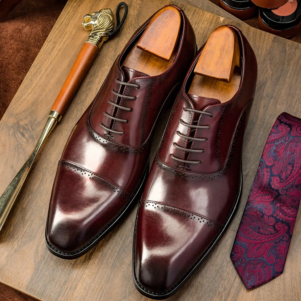

Men's Luxury Genuine Cow Leather Comfortable Dress Shoes Man Daily Fashion Lace Up Business Office Formal Wedding Flats C005