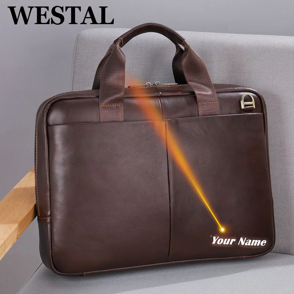 

WESTAL Leather Bag Men Laptop Bag Men's Bags Leather Computer Briefcase Bag for Document A4 Portfolio Men Briefcase 8523