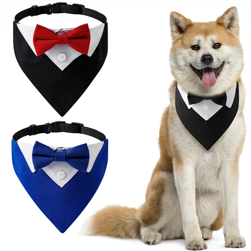

2022 New Dog British Wedding Suit Pet Gentleman Scarf Bow Tie Collar Dog Triangle Towel Saliva Towel Pet Decoration Accessories