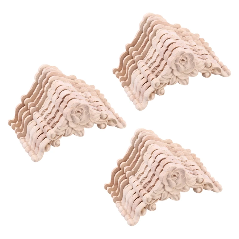 

HOT-30PCS Floral Wood Carved Decal Corner Applique Decorate Frame Wooden Figurines Cabinet Decorative Crafts