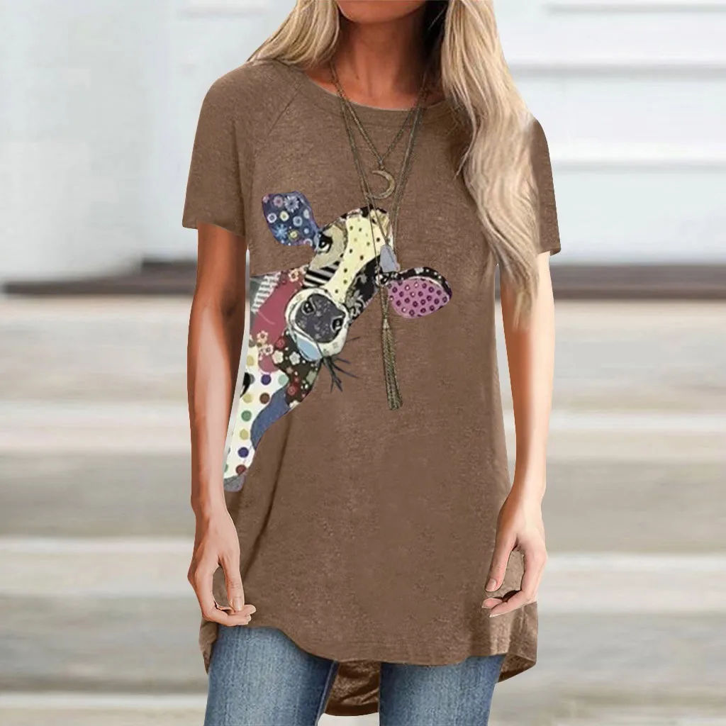 

Women Loose Animal Printed O-Nock Short Sleeve T Shirts Pullover Tops Slim Fit Womens Cotton Scoop Neck Tee for Women