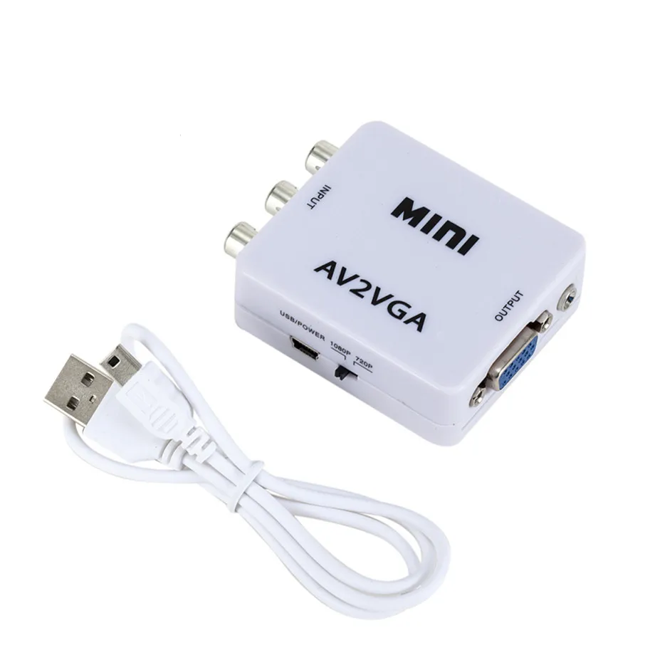 Мини-видеоконвертер 1080P RCA AV на VGA, видеопреобразователь с 3,5 мм аудио AV2VGA / CVBS + аудио на ПК HDTV