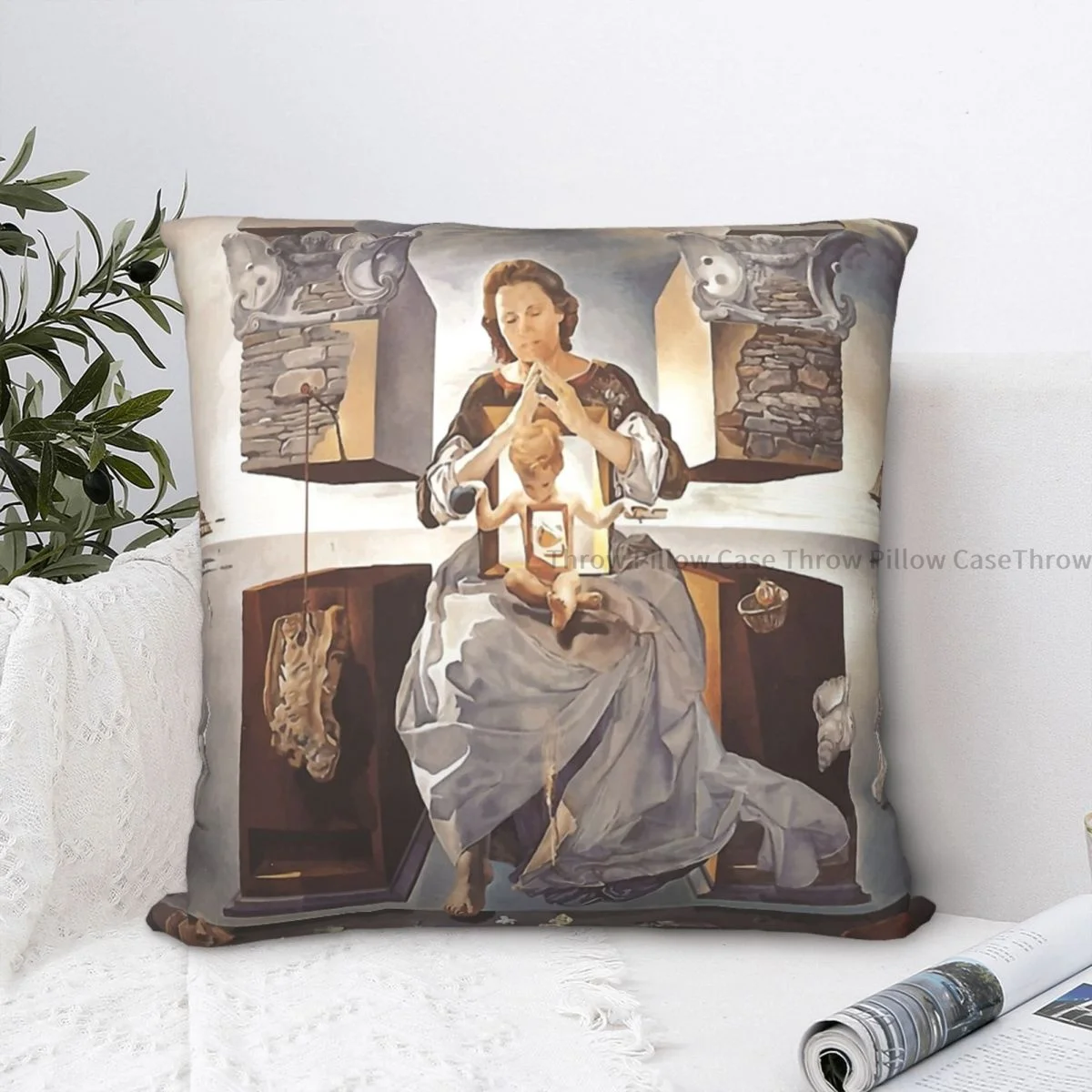 

The Madonna Of Port Lligat Cojines Throw Pillow Case Salvador Dali Painting Cushion Home Sofa Chair Print Decorative Coussin