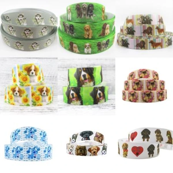 

5 Yards Multi Size Dog Printed Grosgrain Ribbon For Gift Wrapping Party DIY Hair Bow Art Sewing Pet Ribbon Material,5Yc10009