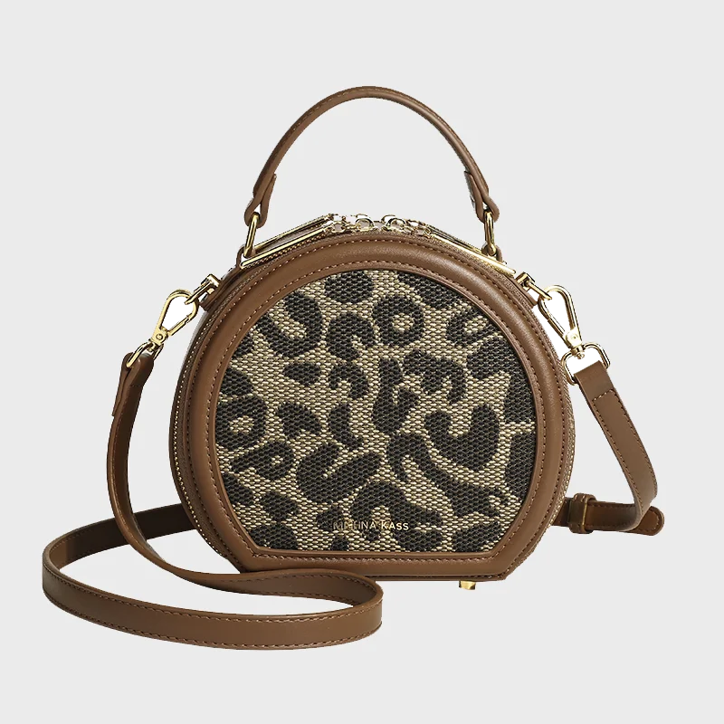

Stylish Leopard/ Houndstooth Circular Female Handbag Luxury PU Leather Circular Crossbody Bag For Women Female Shoulder Bag