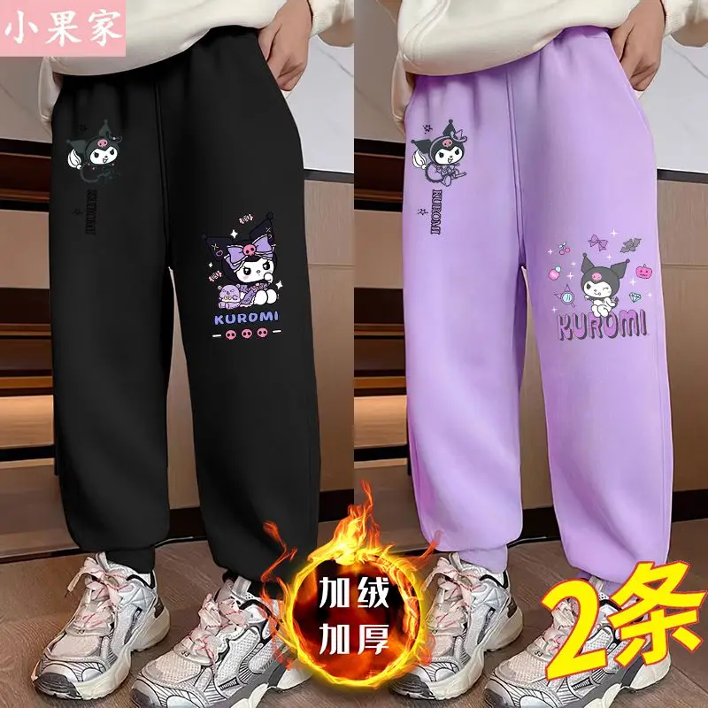 

Kawaii Anime Sanrios Kuromi Children Cashmere Sweatpants for Boys Girls Winter Thick Casual Sports Pants Kids Warm Long Pants
