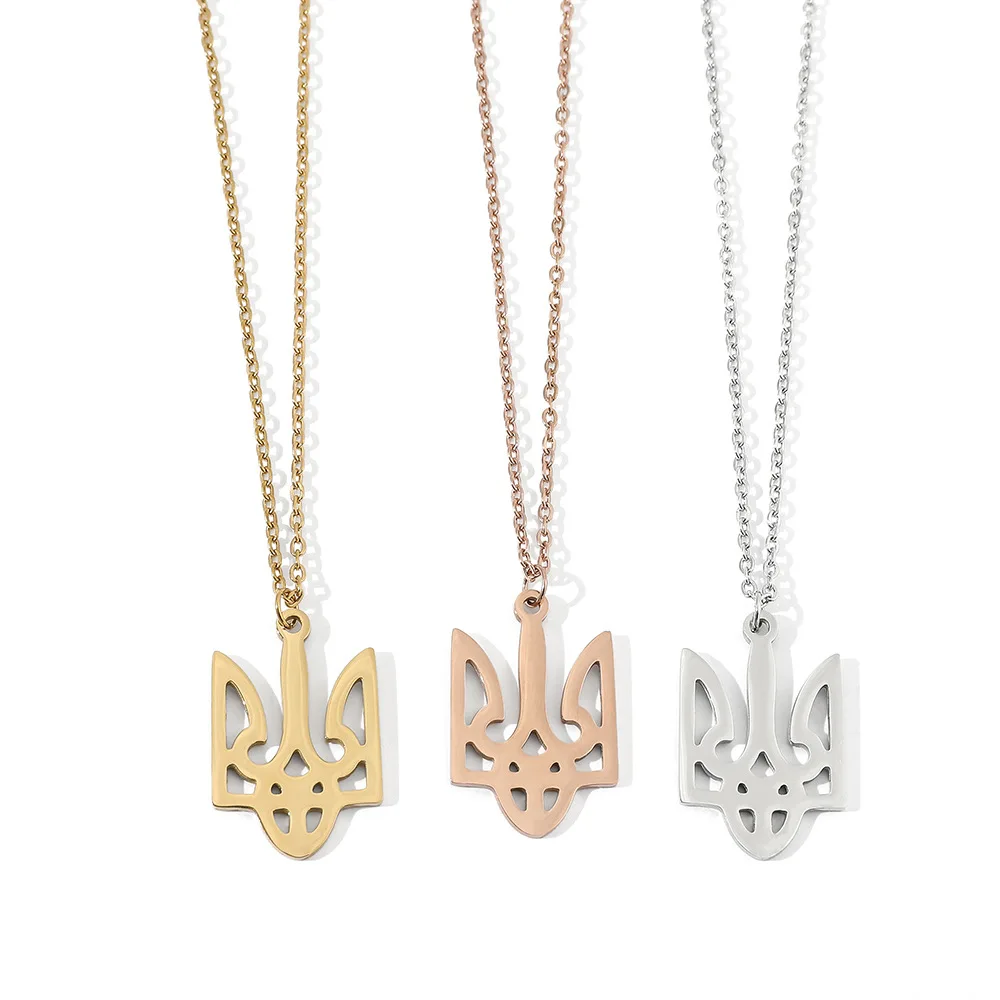 

2022 New Fashion Men Women Simple Ukrainian Flag Pendant Stainless Steel Necklace Unisex Ukraine National Emblem Necklace