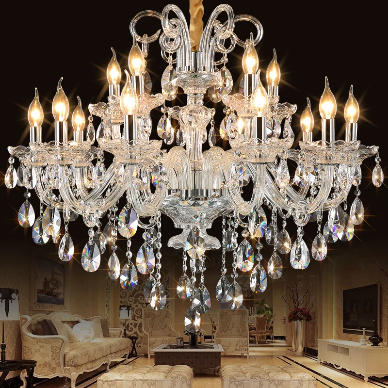 

European Crystal Chandelier Modern Dining Room Bedroom Lamp With Lampshade Villa Luxurious Home Decor Living Room Luminaire