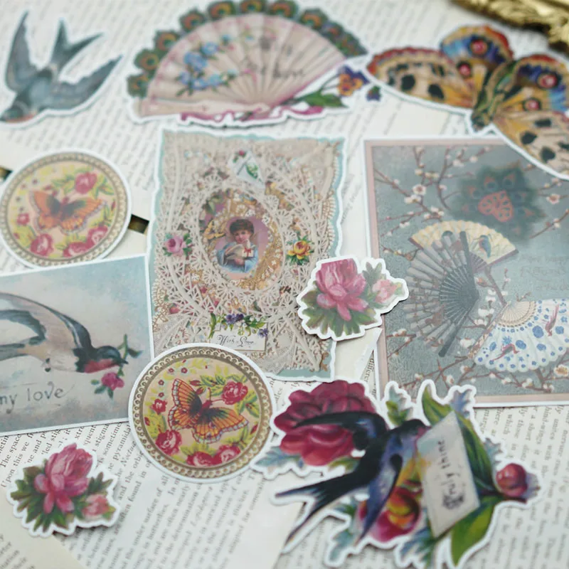 

12Pcs/pack Vintage Bird Butterfly Stickers Crafts and Scrapbooking Stickers Book Student Label Decorative Sticker DIY
