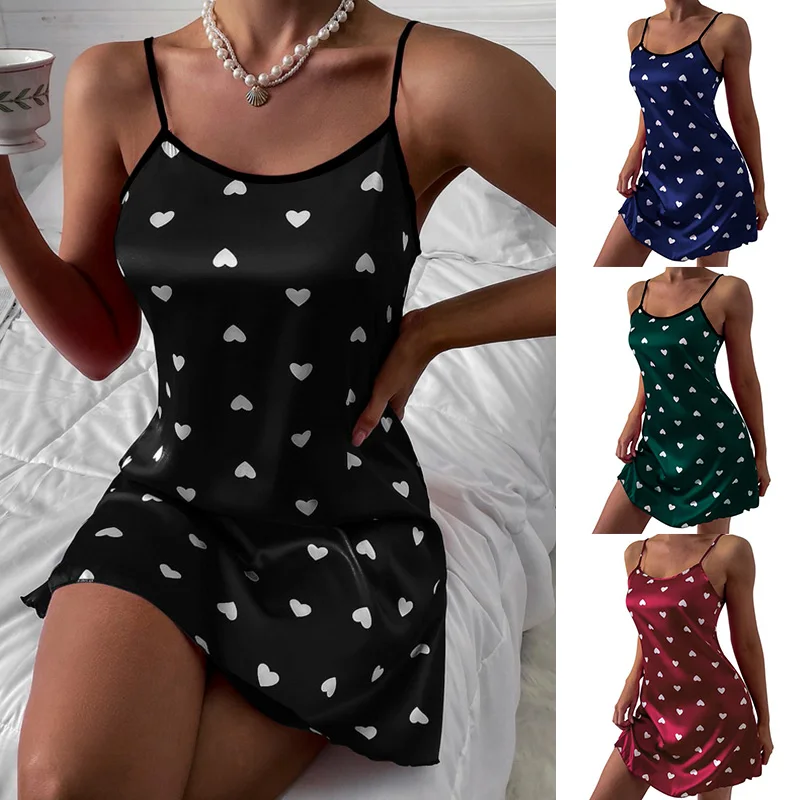 New Fashion Ladies Lace Sexy Sling Nightdress Women's Sexy Lingerie Satin Sleepwear Lace Cup U-neck Nightwear Comfort Homewear