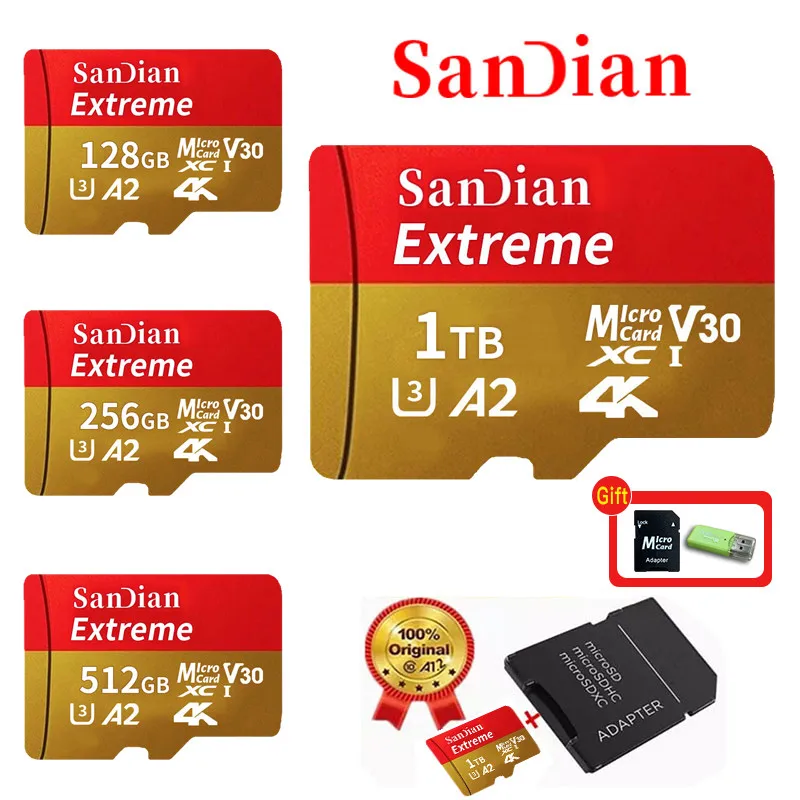 

Mini Flash SD Card 128GB 256GB High Speed Memory Card Class10 Micro TF/SD Card 1TB 512GB Smart SD Card for Smartphone/PC/Camera