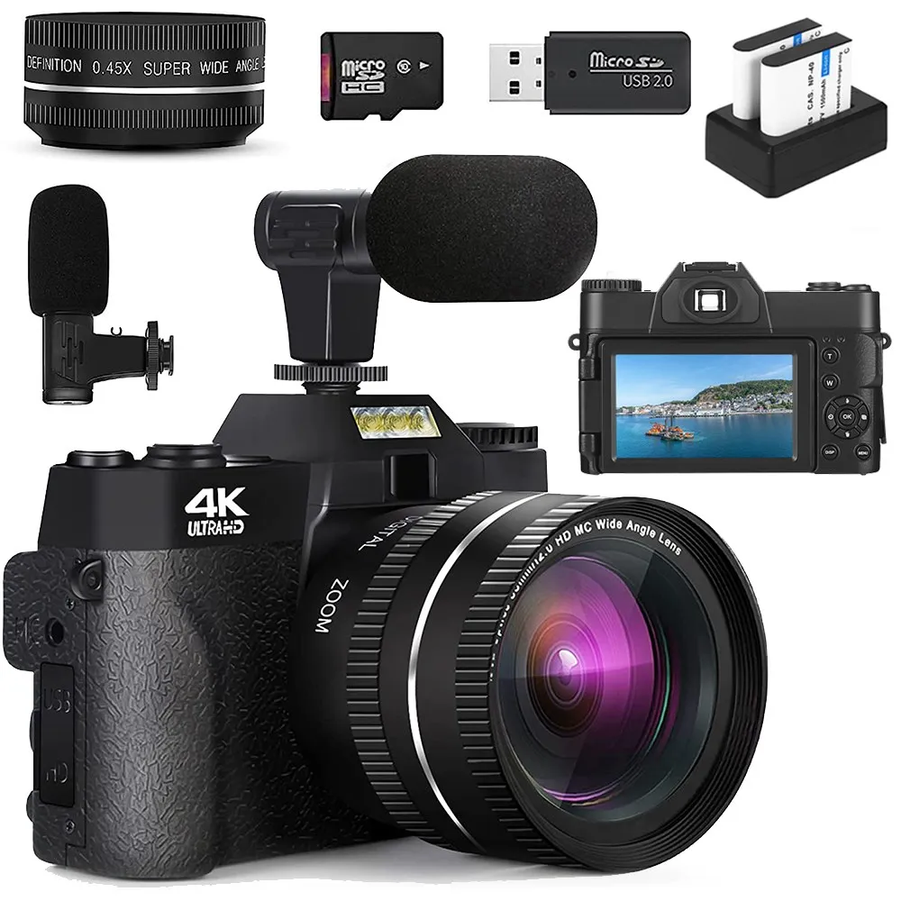 

2023 Compact Digital Photography Camera 4K WIFI Web Camera Vintage Vlog Video Recorder forYouTube 48MP Camcorder 3" Flip Screen