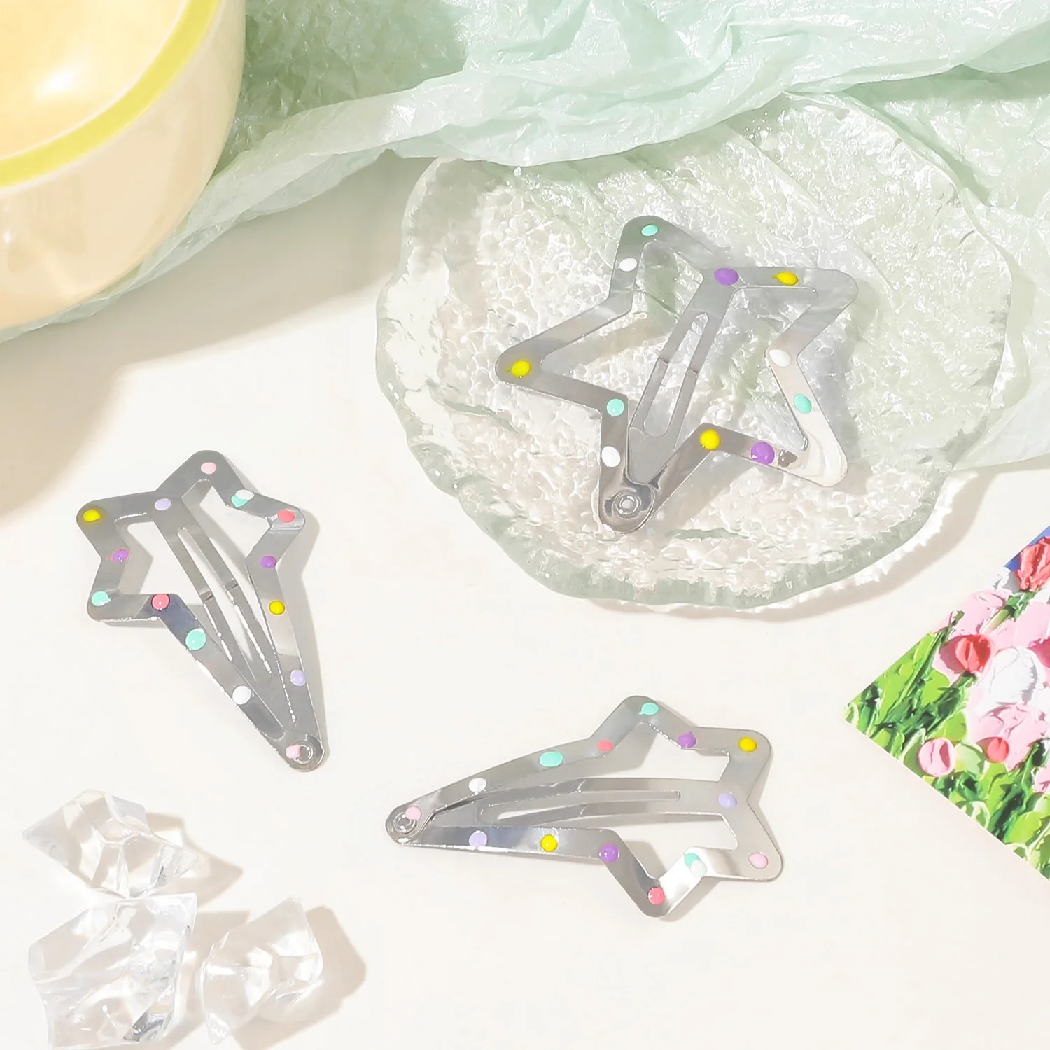 3/4 шт. Y2K серебряные заколки для волос со звездами девочек красочные