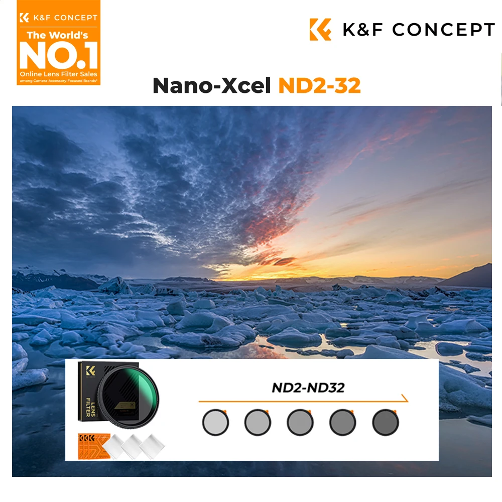 Фото K&F Concept NANO-X ND2-32 переменный ND-фильтр 37-82 мм, без X-образного крестовидного узора, 28-слойное покрытие, для пейзажной фотографии с длительной экспозицией №1