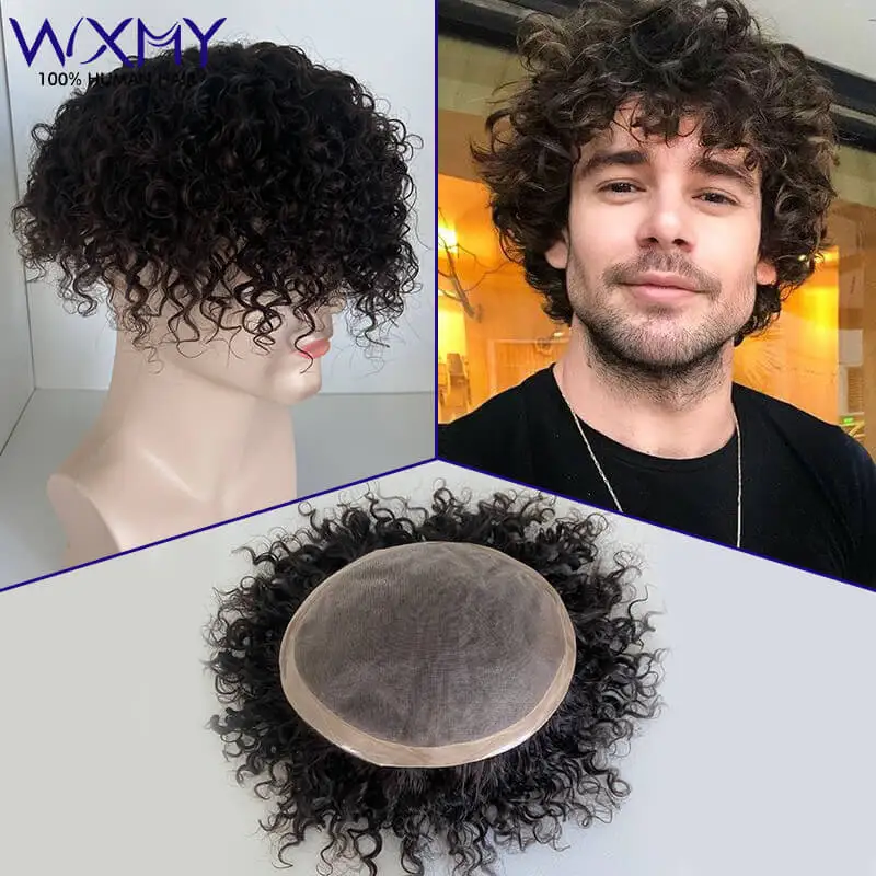 Протез мужской для вьющихся волос на водной основе моно-основный парик прочный