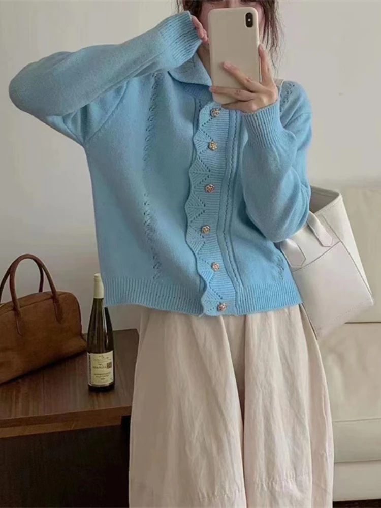 

Fashion Tops 2022 Women Sweater Autumn Winter New Loose Elegant Solid Color Cardigan Sweater Korean Fashion Button Long Sleeve