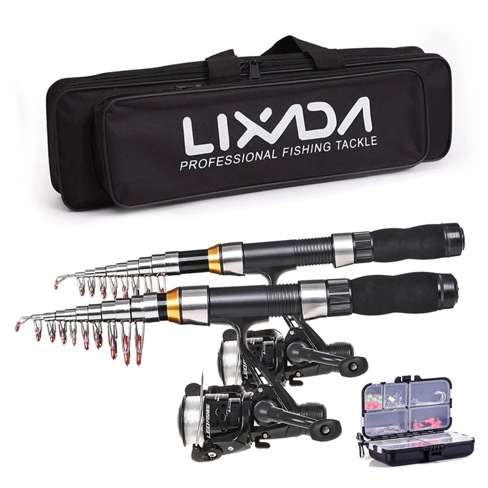 

Lixada Fishing Rod Reel Combo Full Kit with 2.1m/2.3 m Telescopic Fishing Rod Spinning Reel Set with Hooks Lures Barrel Swivels