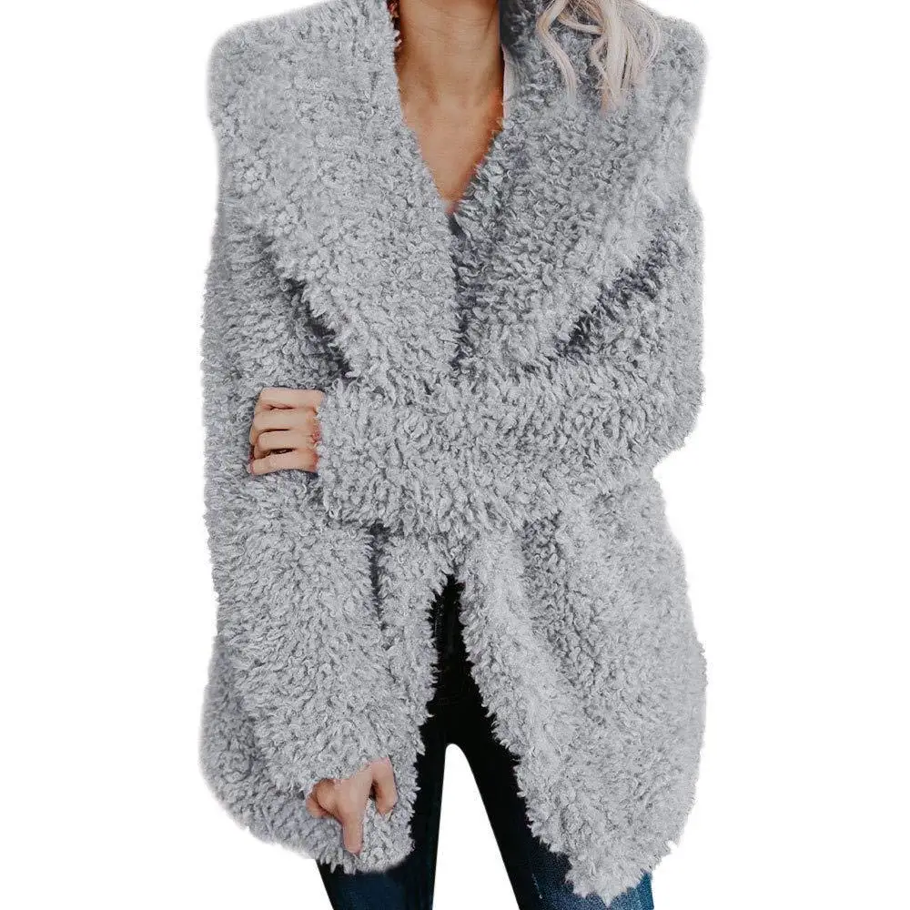 

Autumn and Winter Women's Woolen Coat Warm Lamb Wool Hooded Mid length Solid Coat