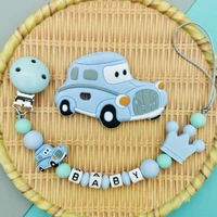 custom english russian letter name silicone classic cars pacifier clip chain teether pendant for baby pacifier kawaii teether