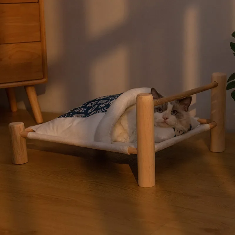 

Pet Lounger for Cat Bed Removable Sleeping Bag Hammock Wooden Winter Warm kitten Cats House Pets Beds Small Dogs Sofa Mat suppli