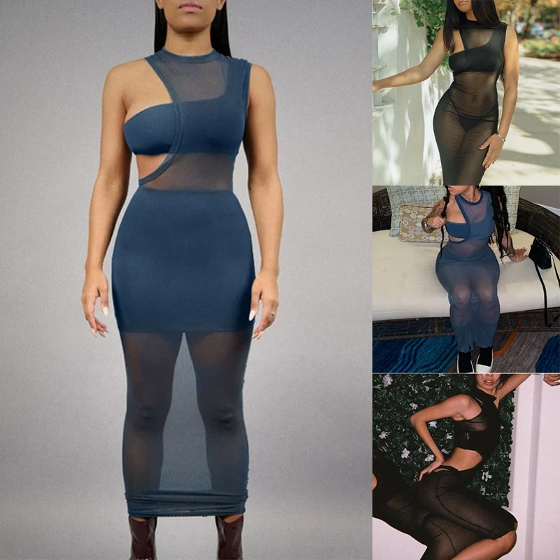 

Сетчатое лоскутное платье без рукавов из 3 предметов, летняя женская модная уличная одежда